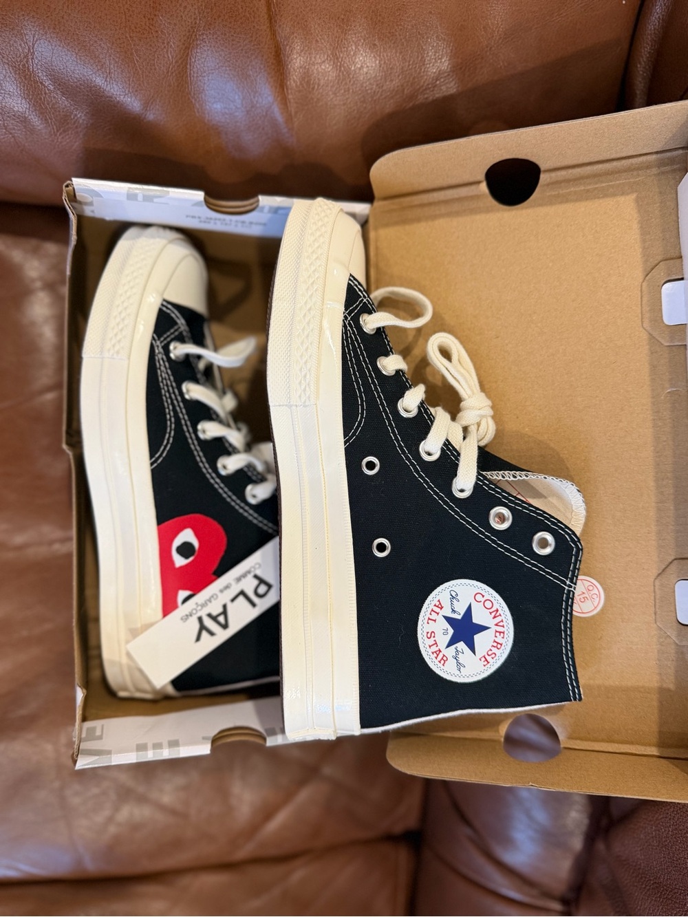 Converse CDG Black High-Top Sneakers with Red Heart Detail size 8 women’s